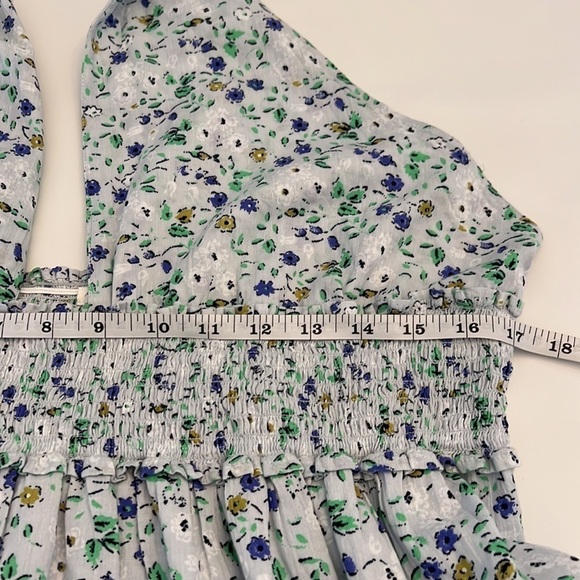 AERIE floral cotton dress backless halter size XL elastic waist ruffle hem - Picture 12 of 16